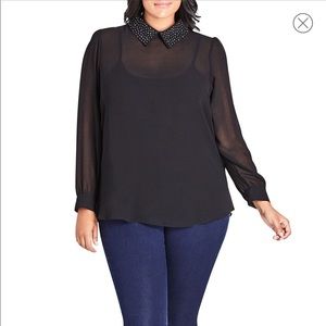 City Chic Flirty Collar Shirt - Black